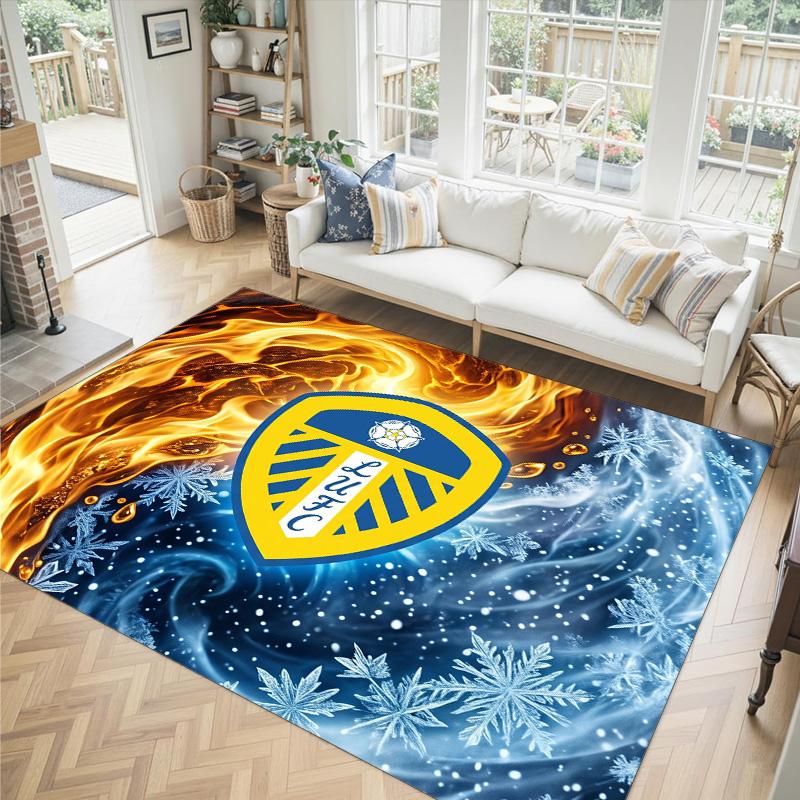 Leeds United Football Design Crystal Velvet Carpet Cozy Non?Slip Printed Rug For Bedroom Living Room Entrance
