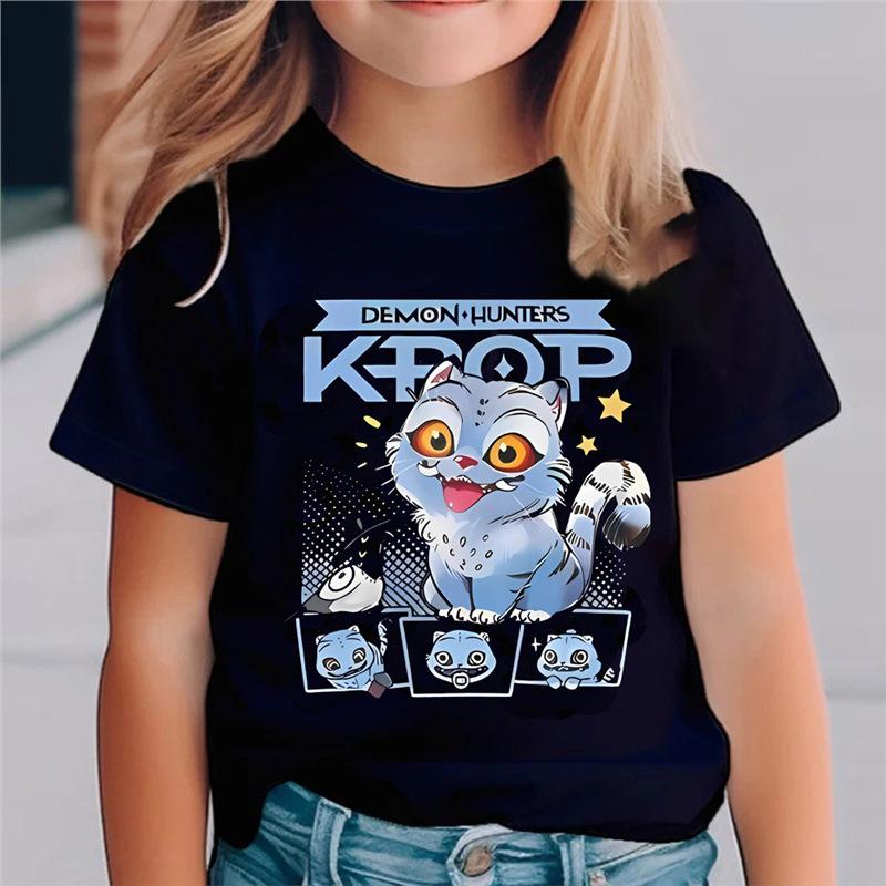 Kpop Łowcy Demonów Odzież Dziecięca Koszulka z Krótkim Rękawem Urocza Kpop Łowcy Demonów T-shirt Tygrys Harajuku dla Chłopców Dziewczynek