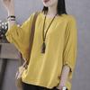 Loose Round Ne Bat Sve Top Pure Color Women's T-irt Polyester Fabric Batwing Sve Casual Comfortable Summer Top