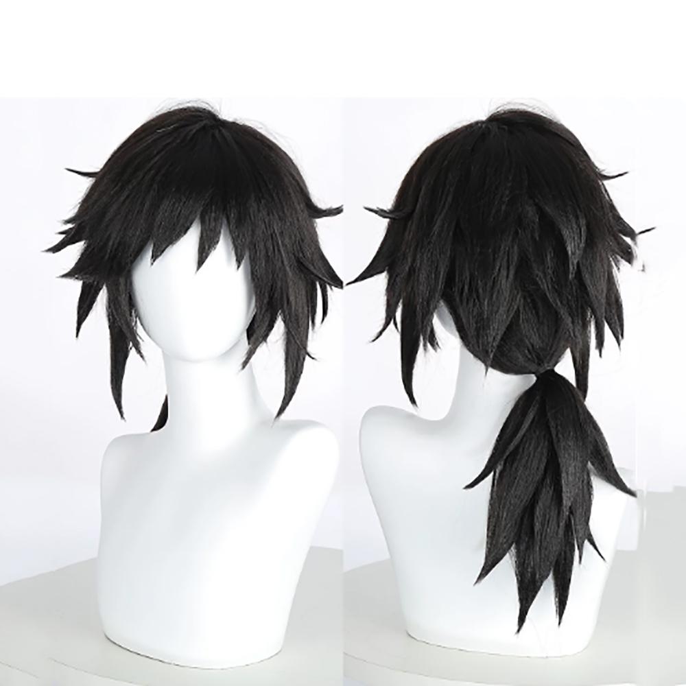 HAIRJOY Синтетический парик Томиока Гию Косплей Парик Короткие Черные Парики Розовая Сетка 16inches чёрный
