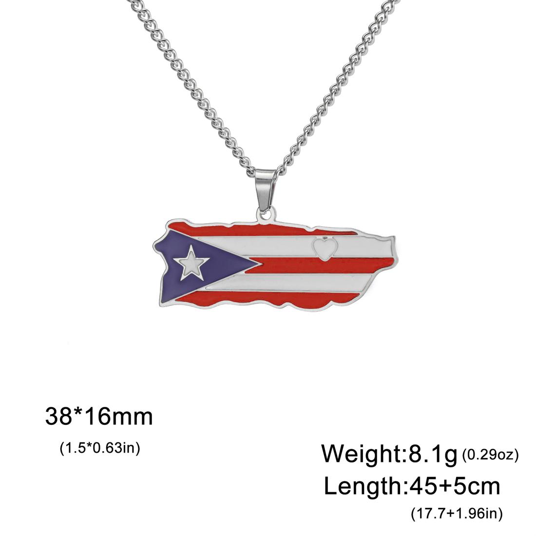 Enamel Puerto Rico Map Flag Pendant Necklaces Stainless Steel Gold/Silver Color Fashion Heart Jewelry For Men Women Gift