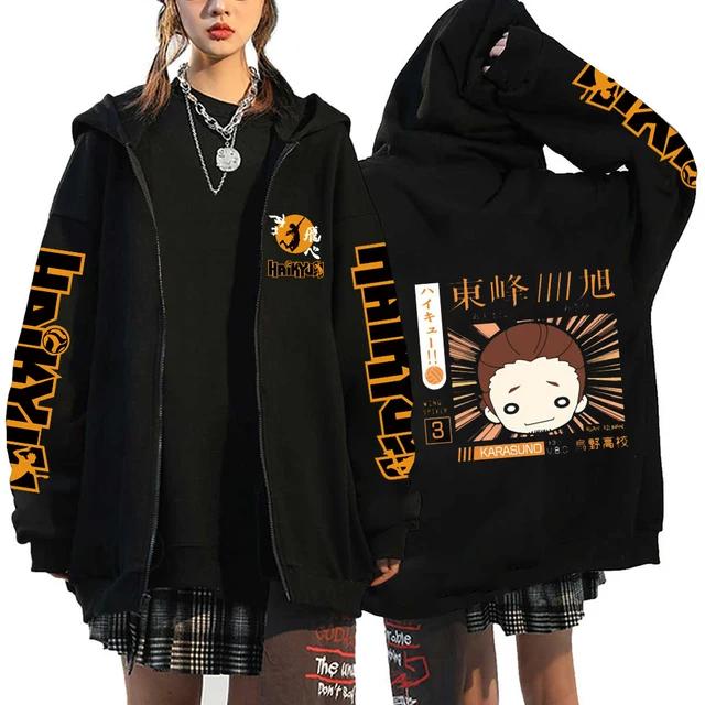 Haikyuu Japonské Anime Mikina s Kapucí na Zip Karasuno High School s Kapucí Pánské Dámské Mikiny Harajuku Podzim Zima Zapínací Svetr