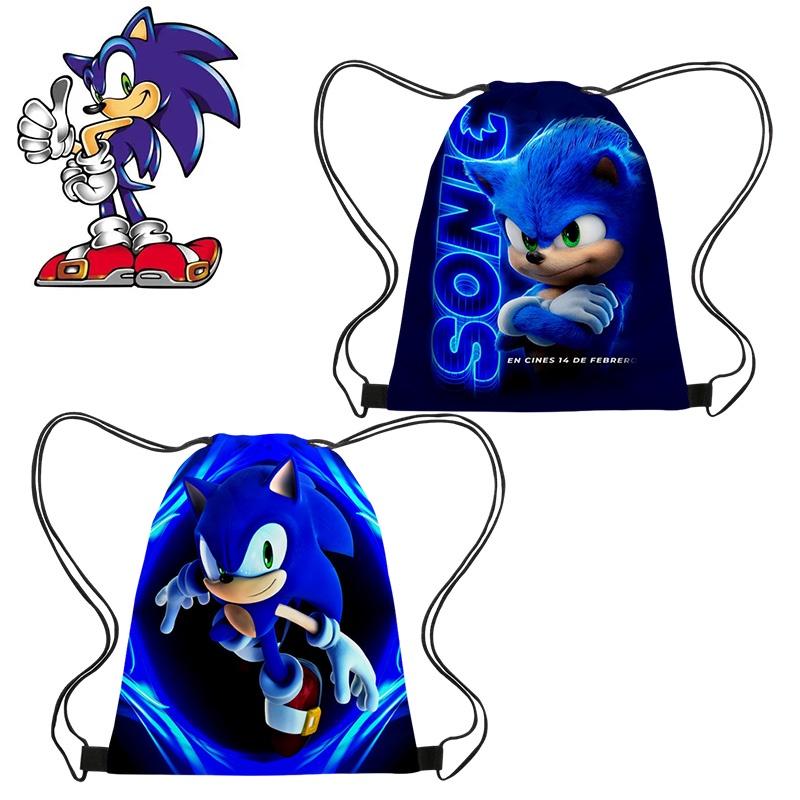 Sonic Hedgehog Drawstring Bag Portable Oxford Cloth Bag For Gifts Blue Color Creative Cartoon Style