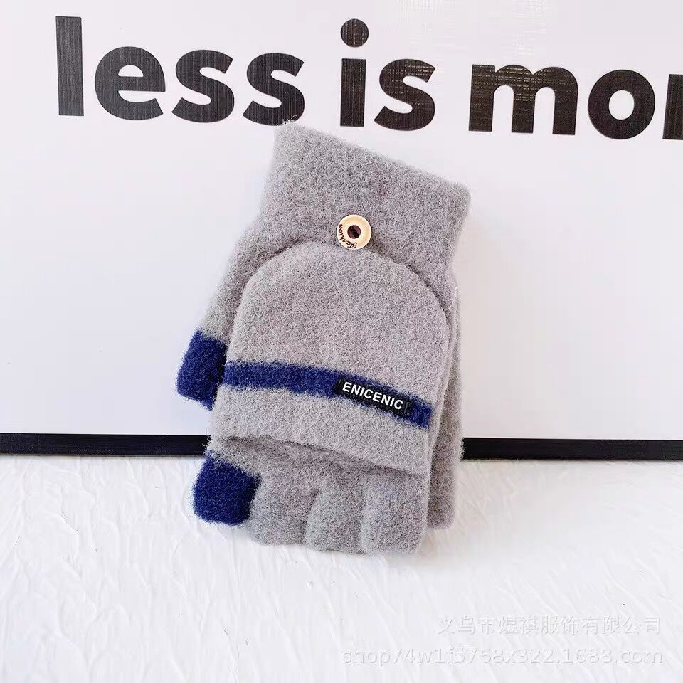 New Winter Knitted Gloves for Men Outdoor Windproof Touch Screen Flip Dual Use Plush Warm Half Finger Gloves Korean Version Trendy