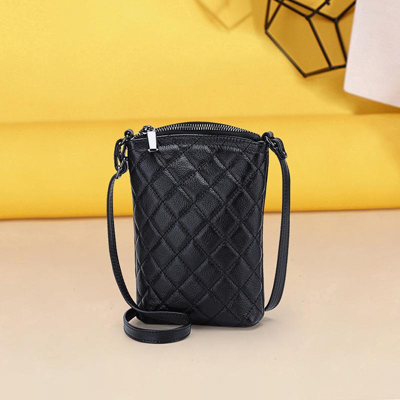 Bag Women'S Bag Genuine Leather Women'S Fashion Diamond Middle-Aged Mother First Layer Cowhide Crossbody Shoulder Mobile Phone Bag Woman