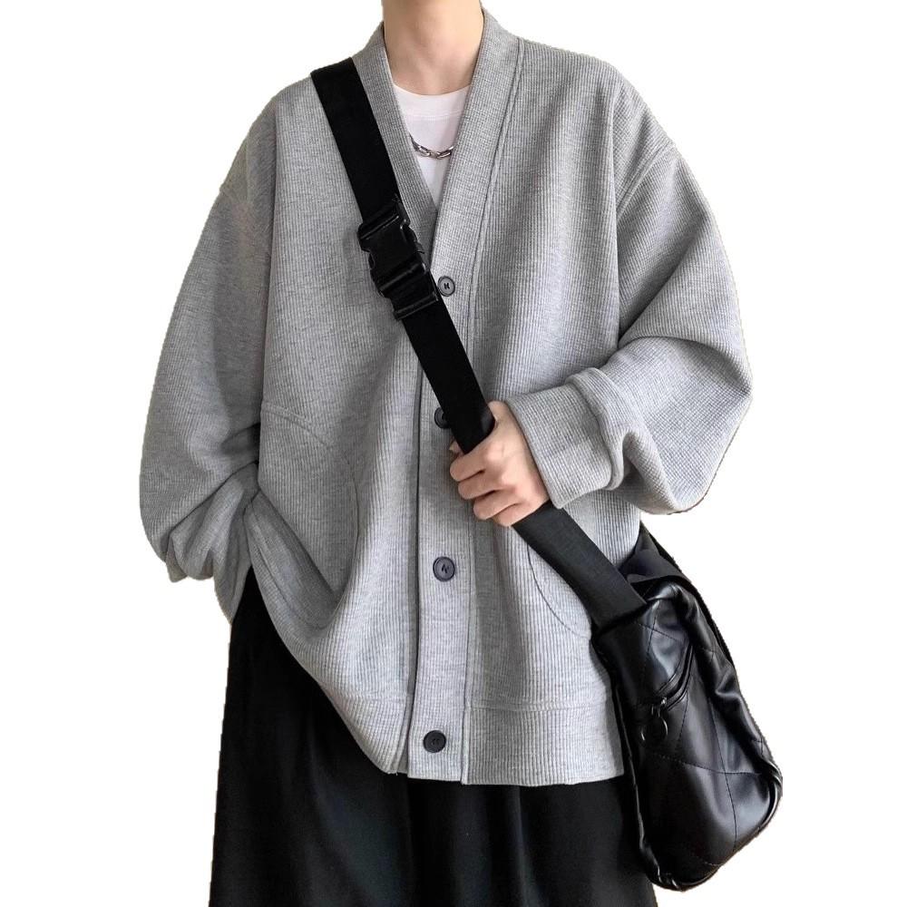 Heavy V-neck Waffle Lazy Style Spring and Autumn Handsome Men's Suit High-end Men's Sweater