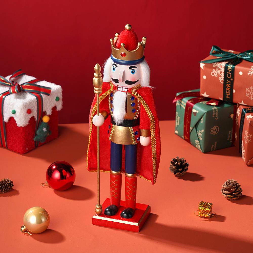 38CM Wooden King Nutcracker Soldier Pure handcrafted Christmas Statue Home Office Table Decorations celebrations Decor Display