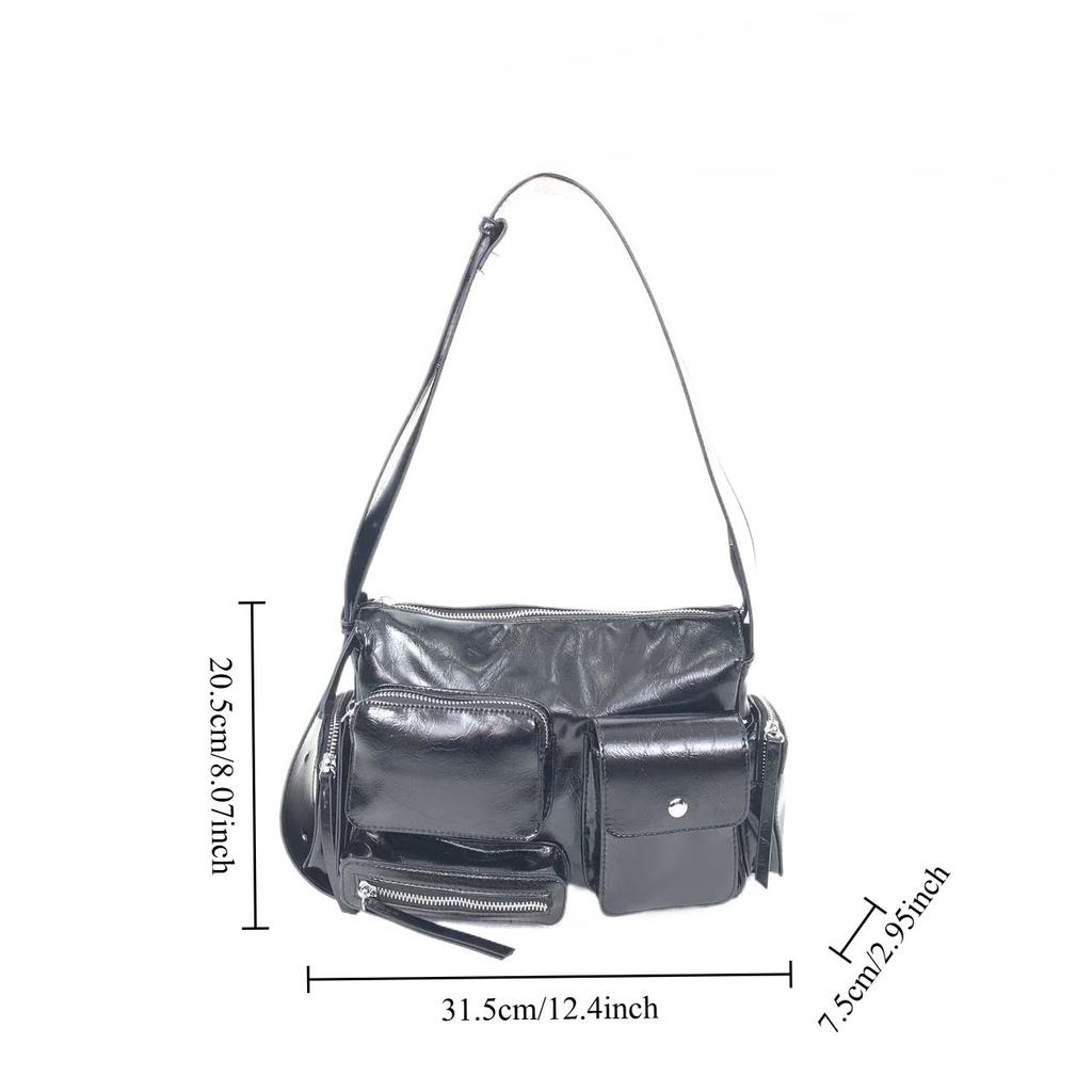 Ladies Personality Millennial Babes Street Bike Bag Multi-Pocket Vintage Shoulder Crossbody