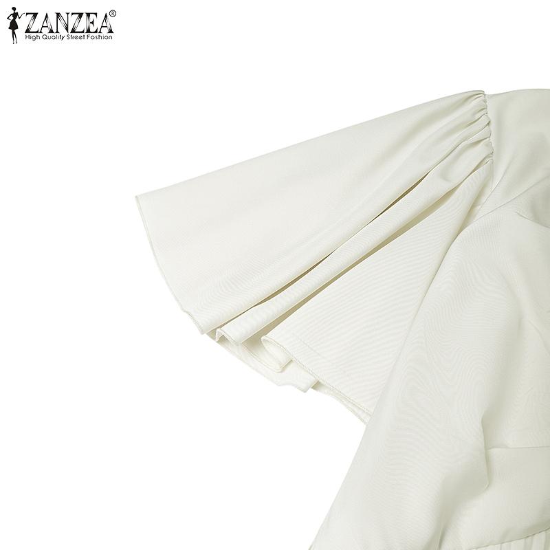 ZANZEA Women Casual V-Neck Summer Short Sleeve Long Dress