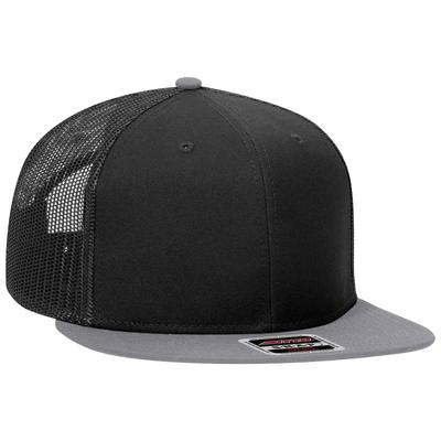 Casquette Snapback de Baseball Otto avec Coton Plat 6 et Maille Polyester Disponible en Gris et Noir 141-1070 Visière, Devant, Panneaux, Arrière,