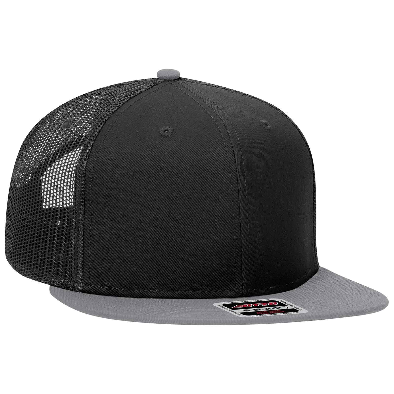 

Otto Baseball Snapback Cap with Flat Cotton 6 and Polyester Mesh Available in Gray and Black 141-1070 Visor, Front, Panels, Back,