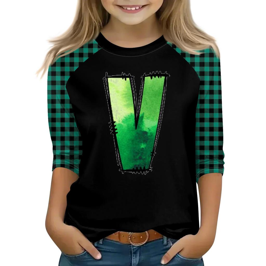 Oberteile für junge Mädchen von 4–16 Jahren, Rundhalsausschnitt, 3/4-Ärmel, T-Shirts, trendige Oberteile, Outfit-T-Shirts