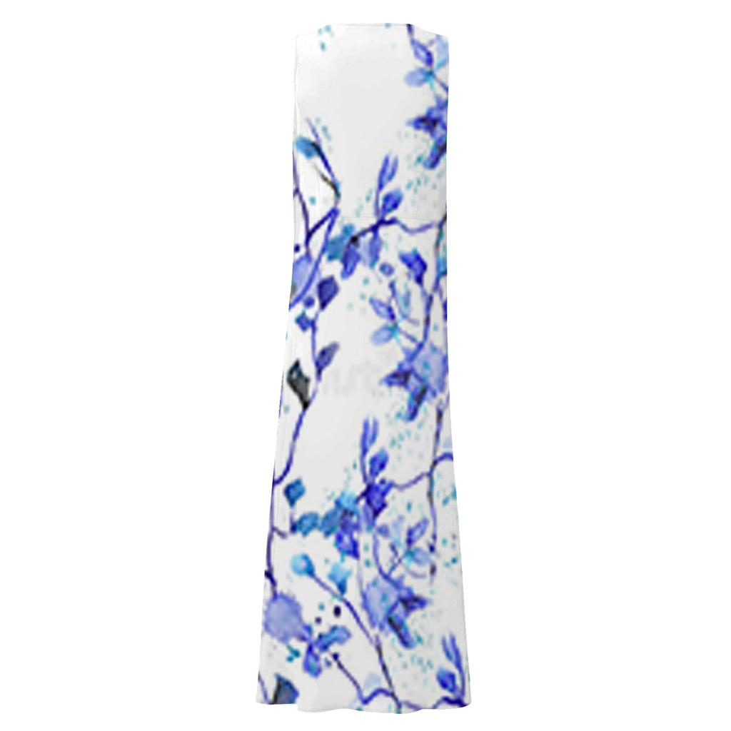 Women's Casual Comfortable Floral Print Sleeveless Cotton Pocket Dress