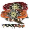 Womens Leather Tree Leaf Quartz Wrist Watch Bracelet Orange Watch