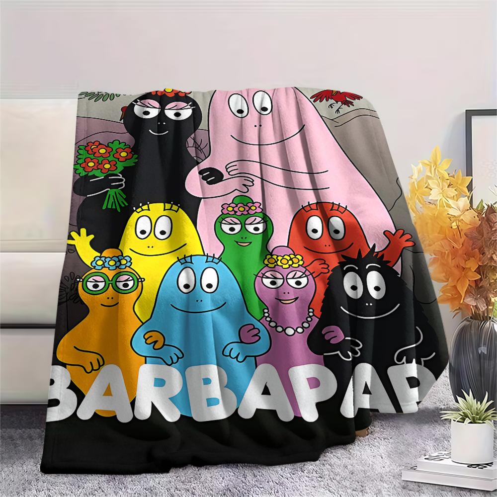 1 szt. Koc flanelowy z nadrukiem rodziny Barbapapy, Wysokiej jakości, Wygodny na wszystkie pory roku, Wystrój domu, Ciepło i komfort, Idealny na prezenty