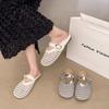 Flat bottom woven hollow slippers women's new outer wear fashion temperament sandals belt buckle bag head slippers