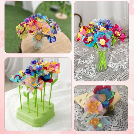 1 Set DIY Fabric Flower Bouquet Kit Kids Handmade Colorful Flower Making Toy Toddlers Girls Educational Floral Bouquet Arts Crafts Activities Toy