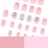 Short Square French Pink False Nails with 3D Metal Bow and Glitter Sparkle Nail Art.