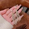 Korean Long Tassel Pearl Dangle Earrings for Women Luxury Full Rhinestone Gold Drop Earrings Wedding Party Jewelry Gift