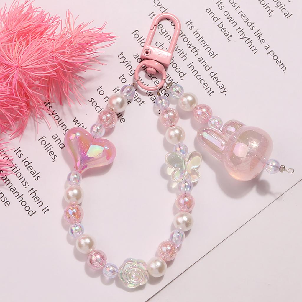 Cute Butterfly Flower Keychains For Women Sweet Acrylic Colorful Beaded Keyring Bag Decoration Earphone Case Pendant Accessories