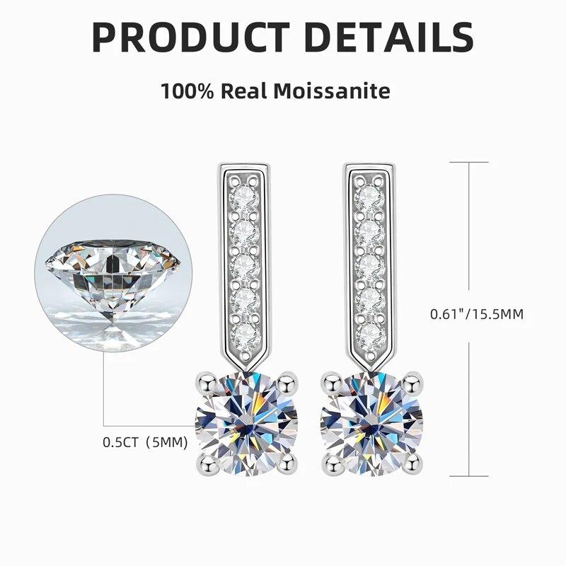 D Color 0.5Carat Moissanite Diamond Stud Earrings for Women 2023 Trending Jewelry 925 Silver 18K White Gold Plated Long Earrings