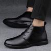 Genuine Leather Mens Motorcycle Boots New Brogue High Top Shoes Fashion Lace-up Warm Ankle Boots Winter Plush Snow Boots Botas