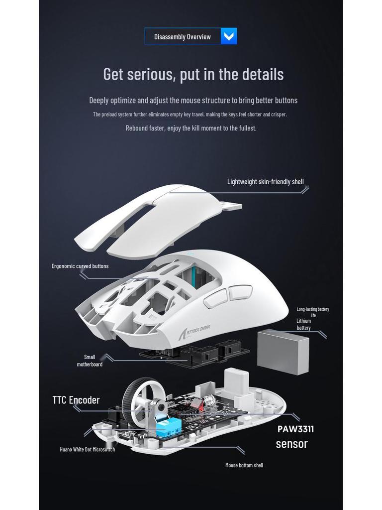 Attack Shark X11 Tri-Mode RGB Gaming Mouse with PAW3311 Sensor and Bluetooth Wireless Charging