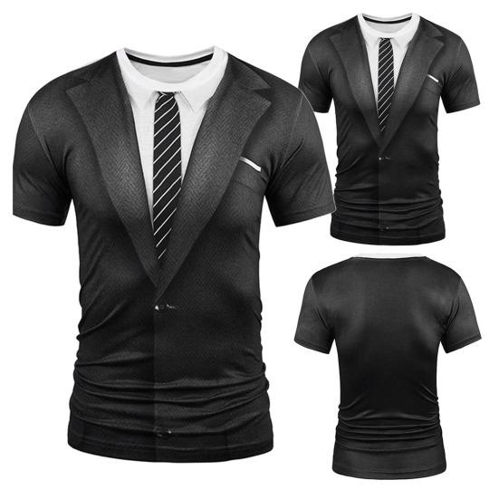 Maglietta da Uomo alla Moda con Stampa 3D di Cravatta per Abito, Manica Corta, Girocollo, Vestibilità Slim