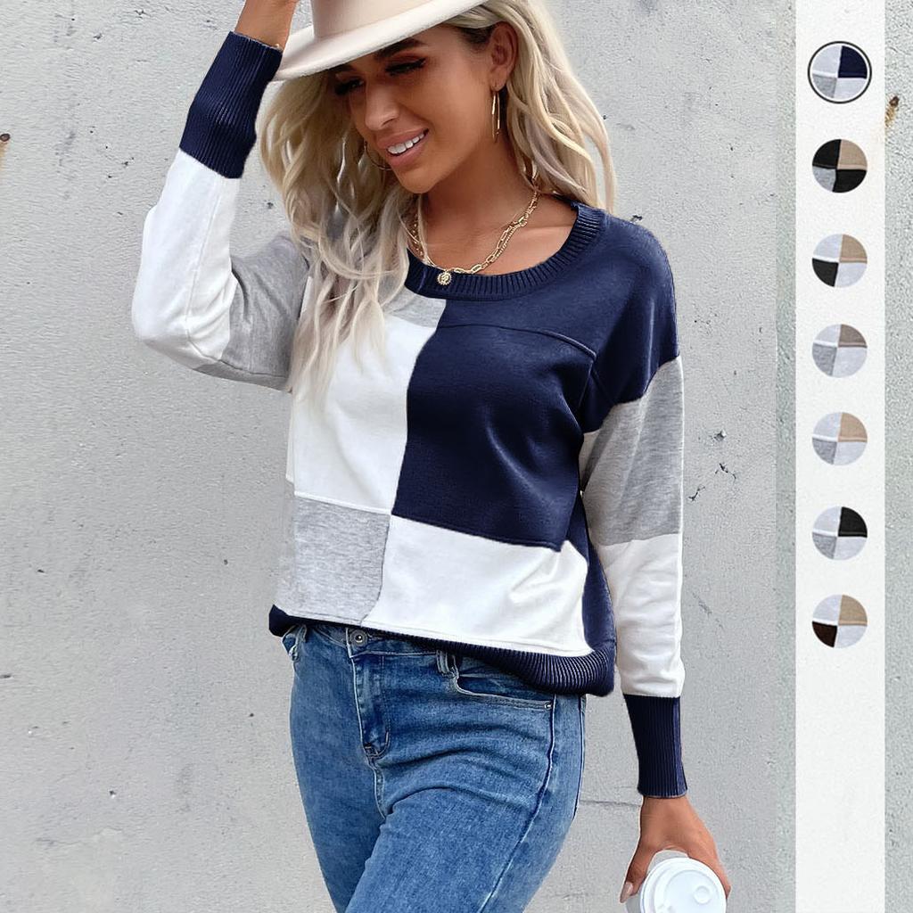 Women's Crew Neck Sweater, Color-Block