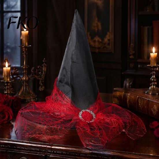 Atmungsaktives Hexenkostüm Gotischer Hut für Damen, 15 Zoll Zauberer Cosplay Oxford-Stoff Spitzes Zubehör Halloween-Kostüm, Party, Maskerade, Karneval,