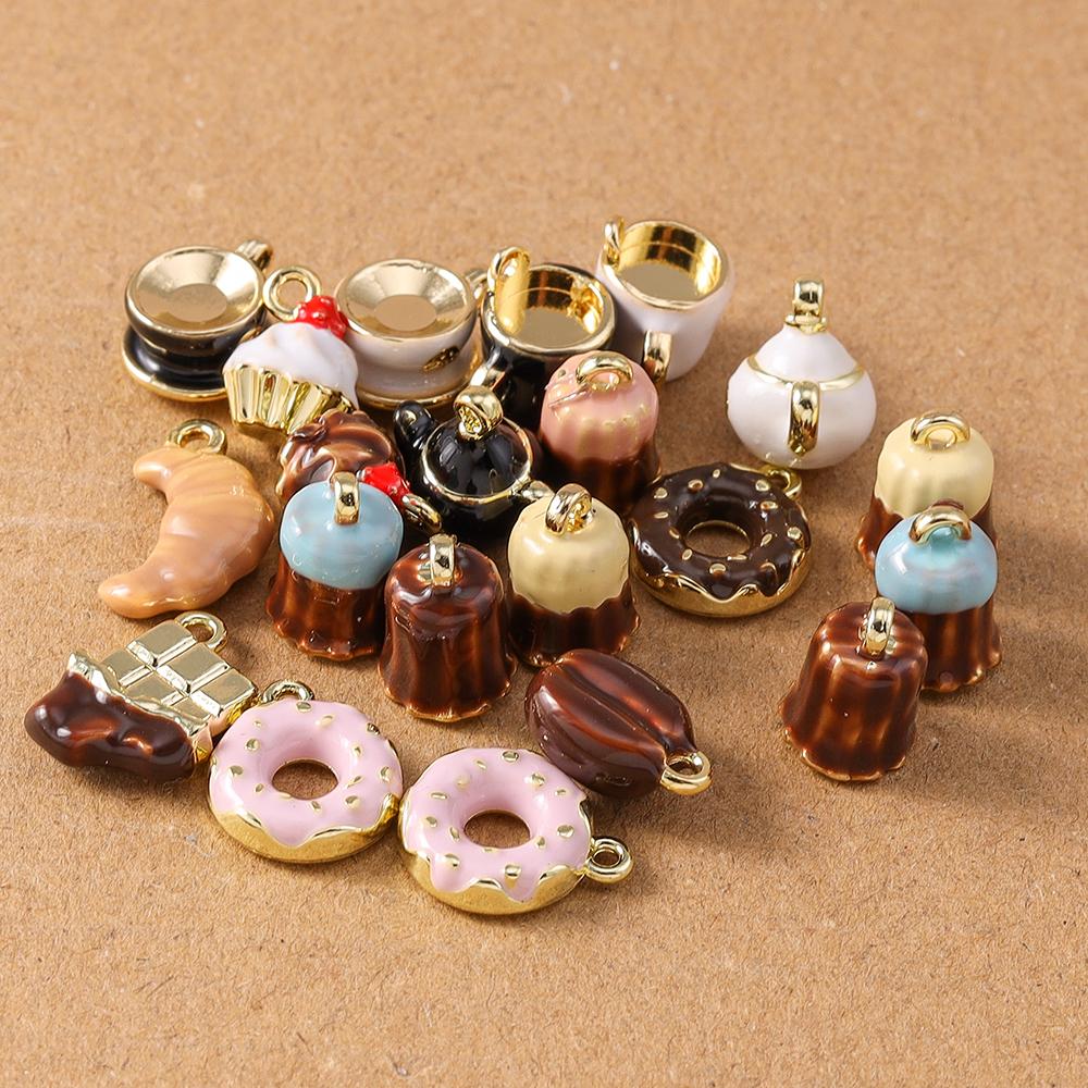 5pcs Cute Cofffee Cup Charms Cake Chocolate Doughnut Pendants for Making Earrings Necklace DIY Jewelry Accessories Supplies