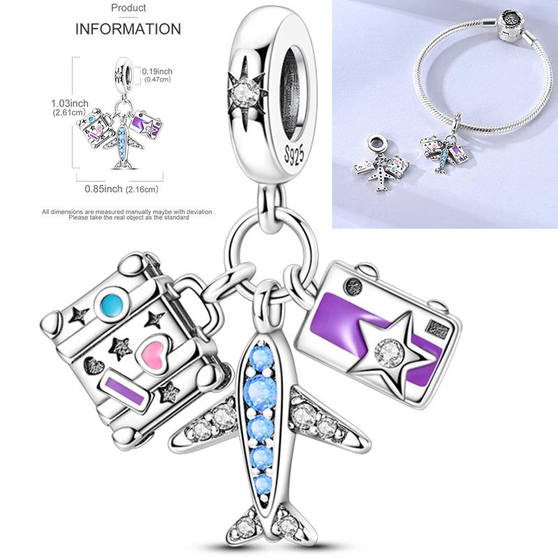 Inlaid Zirconium Sun 925 Silver Travel Balloon Butterfly Love Family Sister Heart Charm Fits Women Jewelry