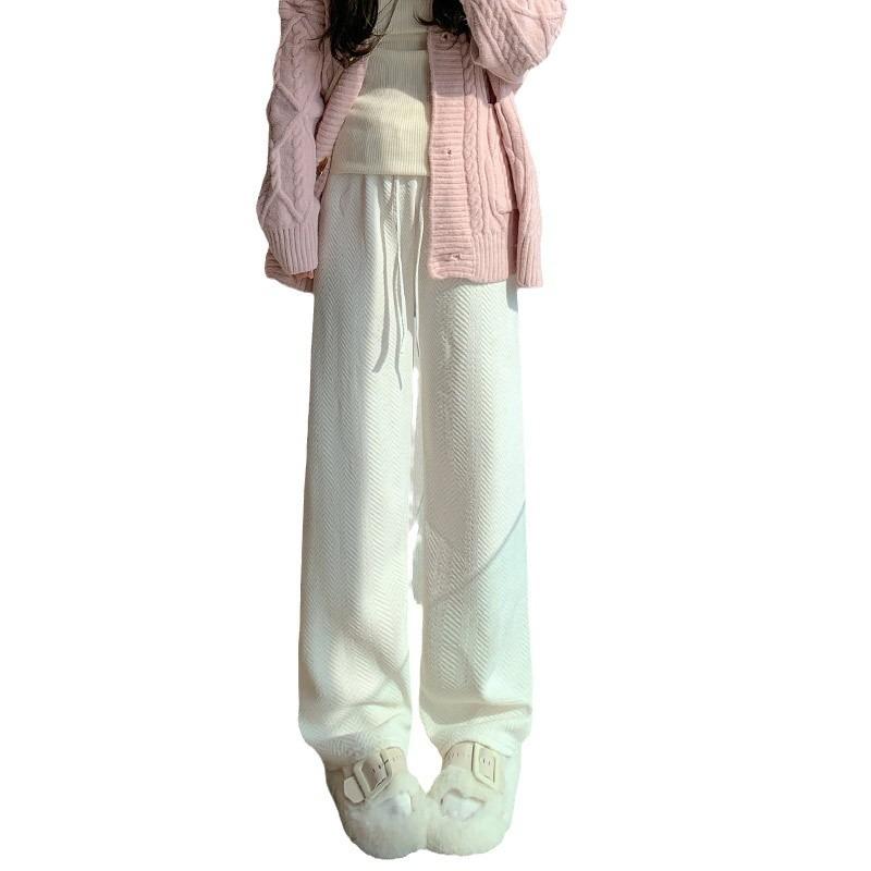 Blue Herringbone Wide-leg Pants Women's Autumn and Winter Lamb Wool High-waisted Drape Straight Narrow Thermal Velvet Floor Pants