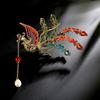 Brooch Retro Style Phoenix Design Lapel Pin with Faux Pearl Tassel Sweaters Collars Hats Bags Coats Scarves Badge Outfit Accessory