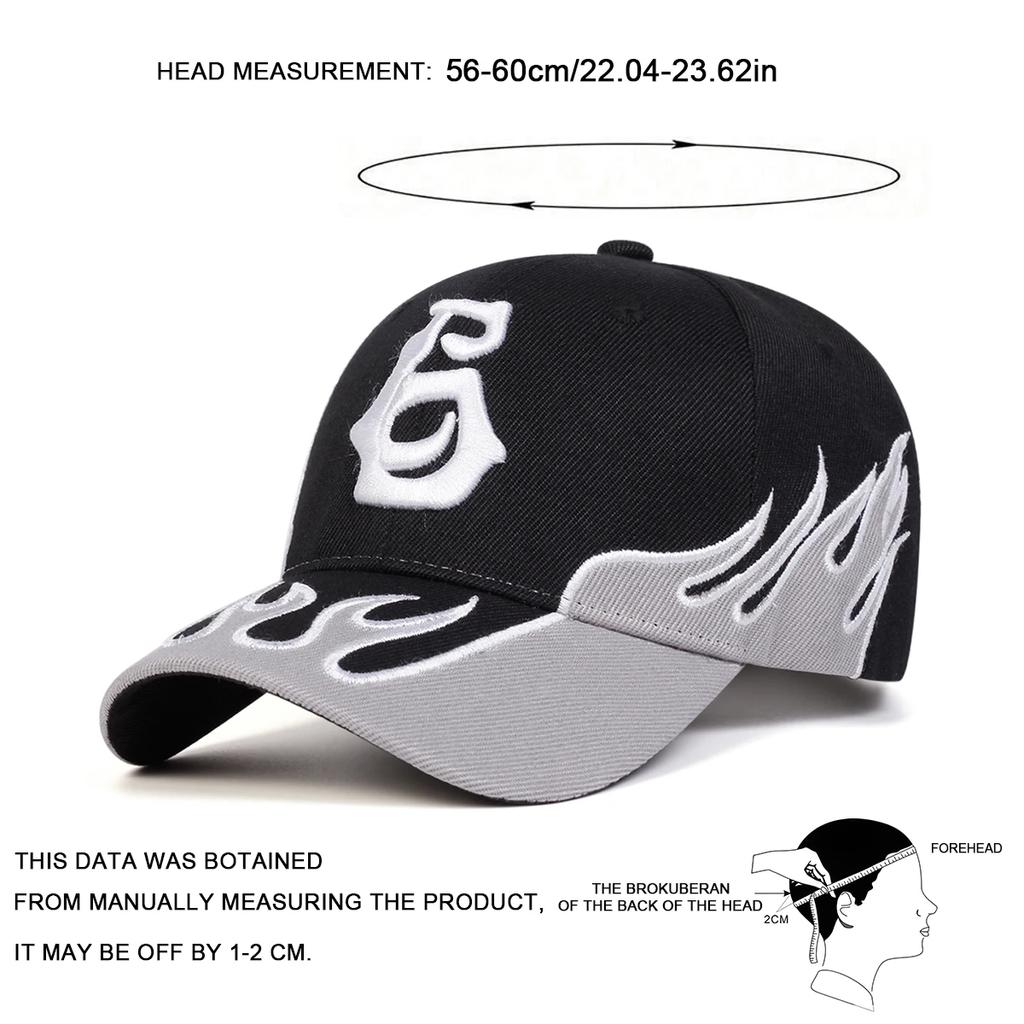 Unisex Flame Embroidery Letter Baseball Caps Spring Autumn Outdoor Adjustable Casual Hats Sunscreen Hat Sports Cap