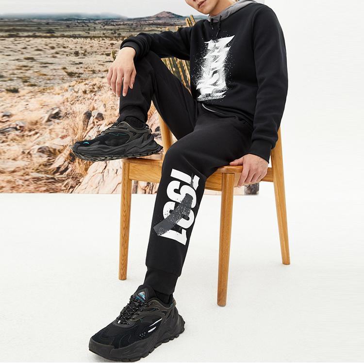 Anta Letter Print Drawstring Cuffed Sweatpants Men Bottoms Black 152111307-3