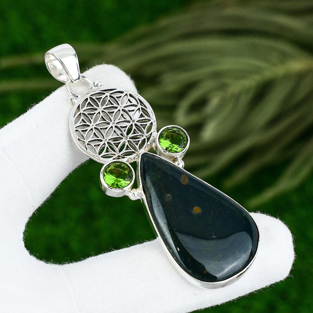 Bloodstone Gemstone Peridot 925 Silver Handmade March New Sister Pendant Jewelry