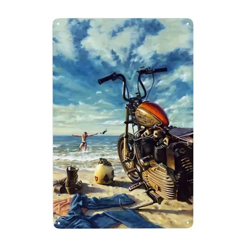 Vintage Motorcycle Metal Tin Signs Decor Wall Art Coffee Bar Vintage Metal Tin Sign Office Home Toilet Signs Wall Decor Pictures