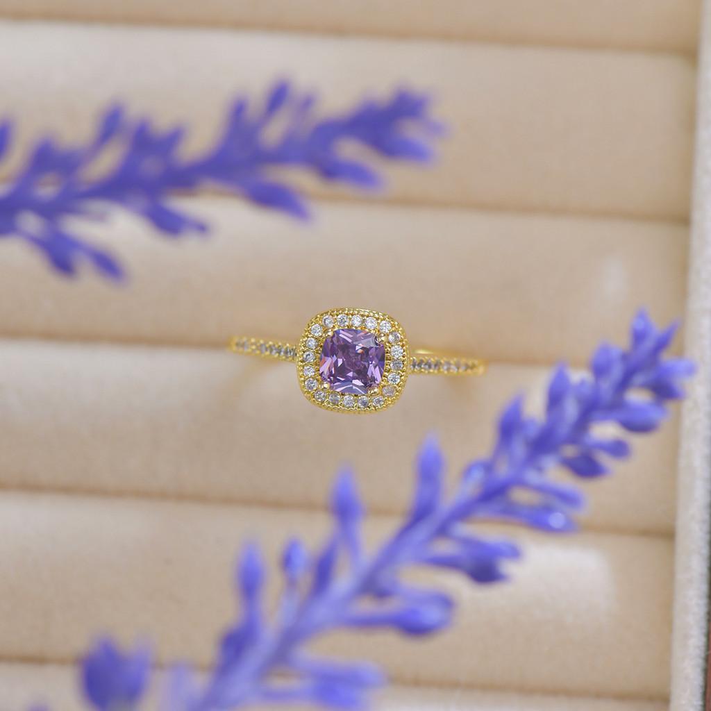 Pinkdudu French Style Butterfly Ring Gold Plated Ring with Purple Zircon Adjustable Open Band for Daily Wear PD2401