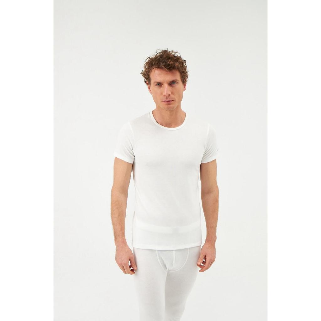Ecru Crew Neck Short Sleeve Men's Top Thermal Underwear