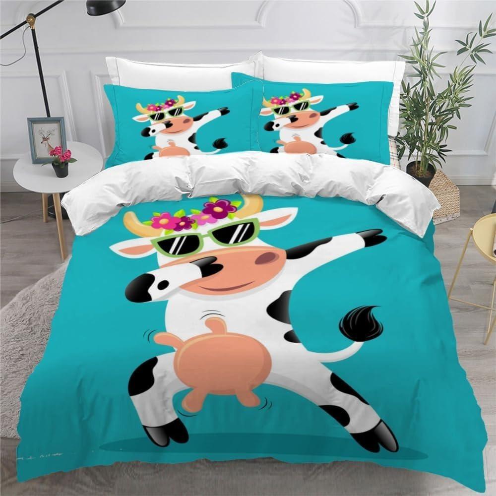 Cartoon Cow for Children duvet cover   Microfibre  duvet cover  room decoration  adult bedding Set   Zip and 2 Pillowcases