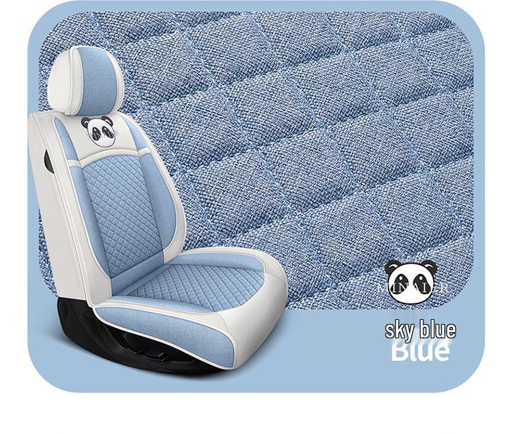 Universal Linen Cartoon Panda Car Seat Cushion Set for All-Season