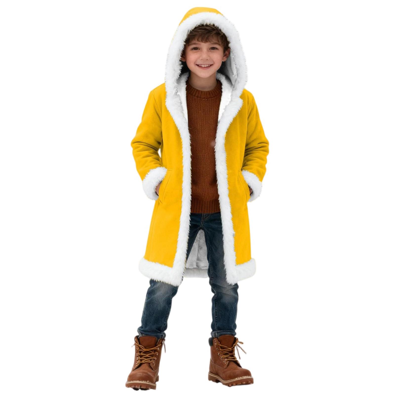 

Детская мода Повседневный однотонный флисовый тренч с капюшоном для мальчиков и девочек 90 жёлтый