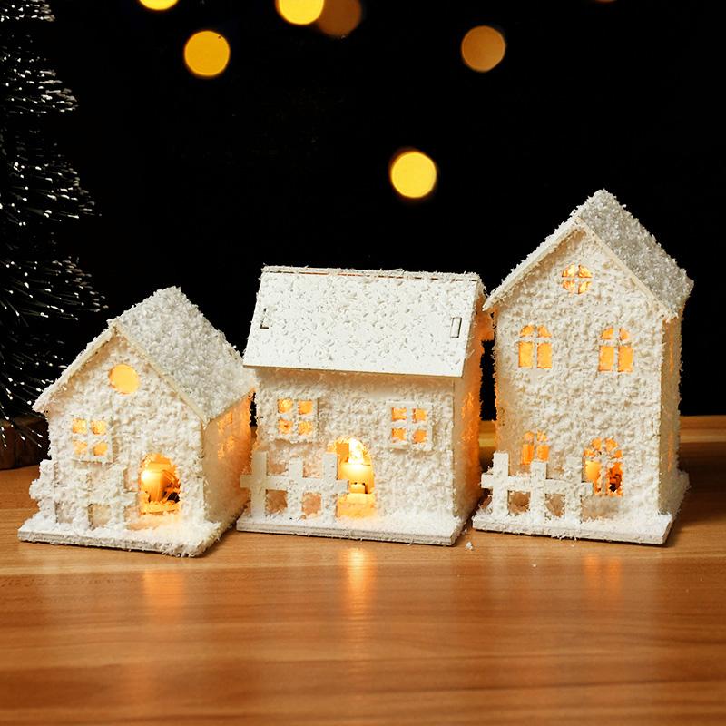 2025 Christmas Led Light Wooden House with Snowflake Luminous Cabin Christmas Decorations For Home Xmas Ornament New Year Gifts