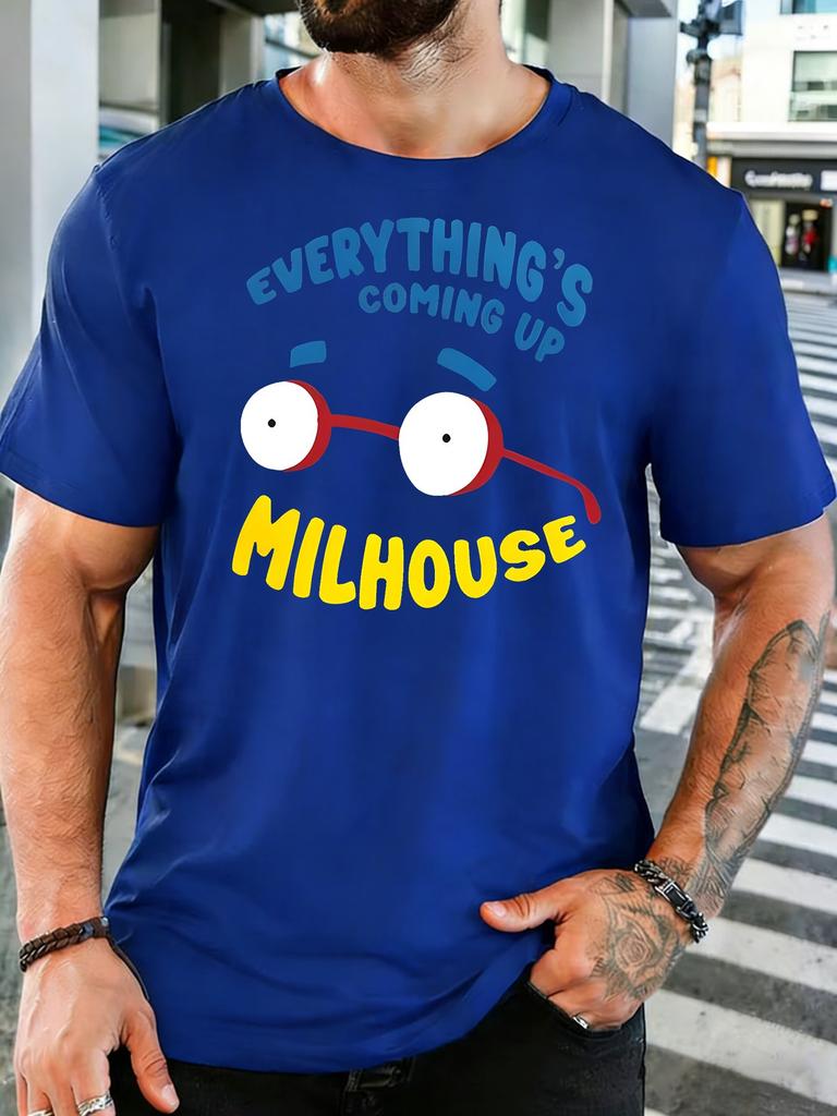 Retro Animated Milhouse Slogan Face Art Print Unisexs Light Cotton Short Sleeve Loose Fit Nostalgic Cartoon Casual Daily T Shirt