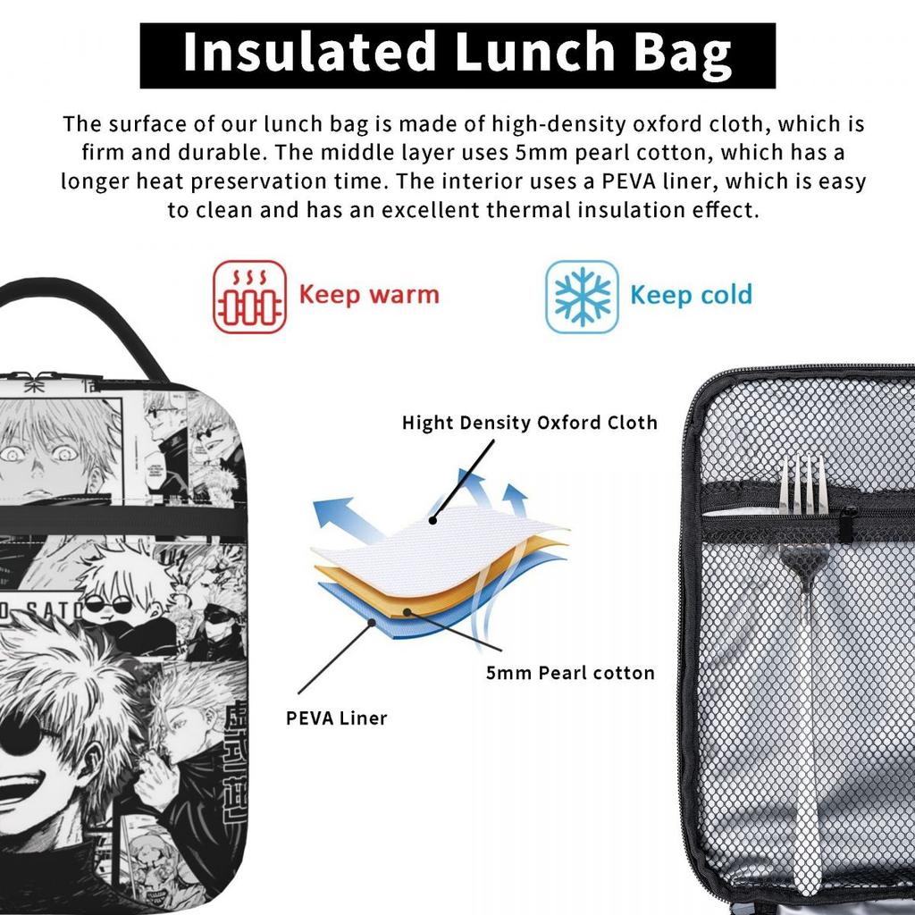 Satoru Gojo Anime Japanischer Manga Isolierte Lunchtasche für Kinder Schul-Kühltasche Thermische Lebensmittelbox Tragbare Lunchboxen Behälter
