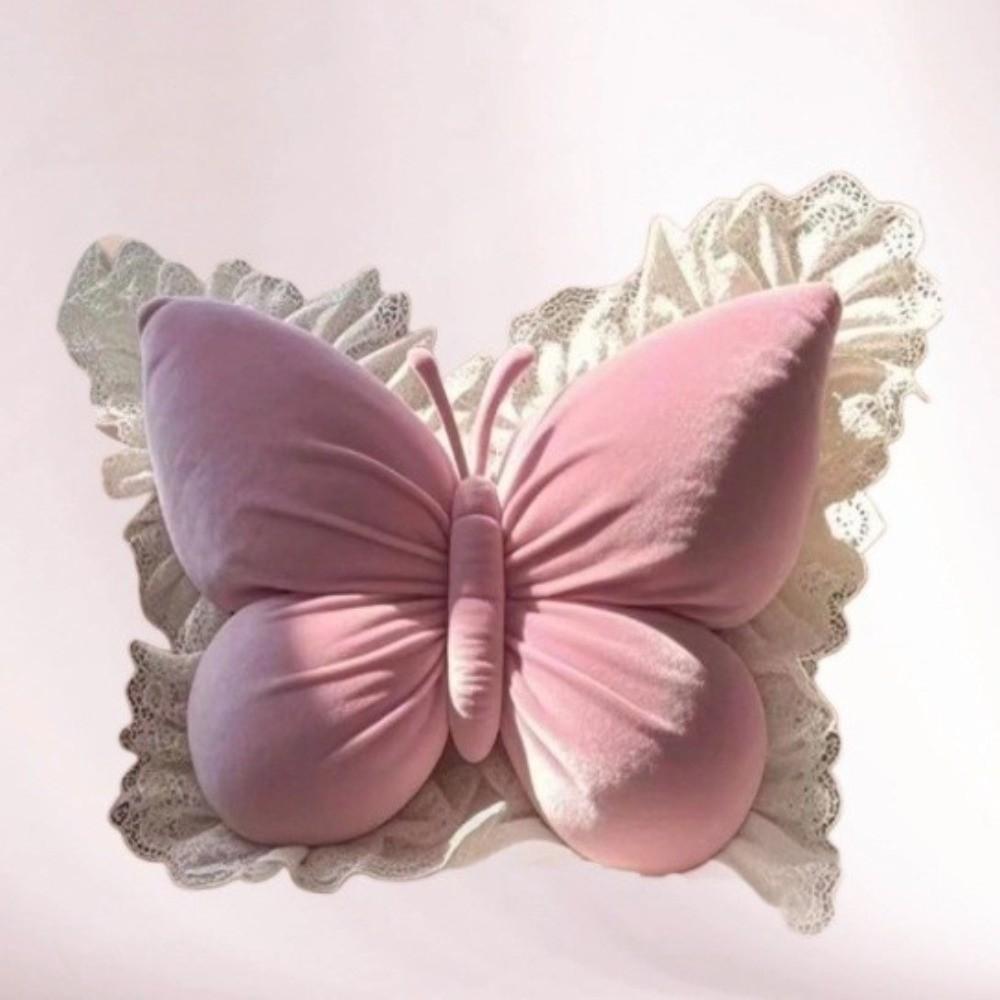 Soft Plush Butterfly Pillow Lace Edge Princess Pillow Aesthetic Decor Bow Cushion Sofa