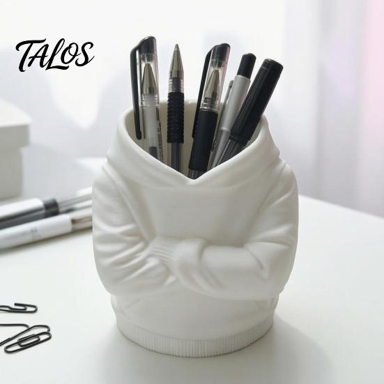 Artistic Stationery Storage Container 3D Printed Crossed Arms Hoodie Pen Holder, Large Capacity Desktop Organizer, Solid Decorative Holder for Office