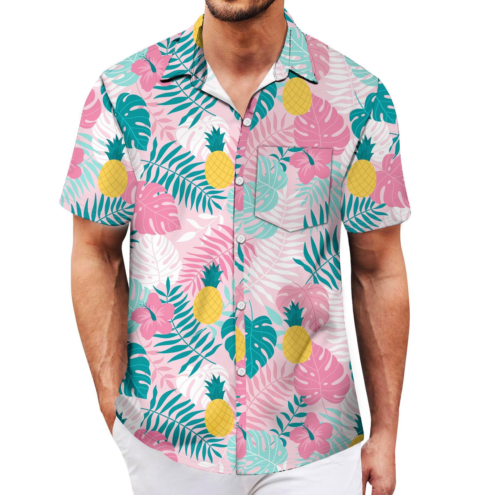 

Мужские винтажные рубашки для боулинга на пуговицах с коротким рукавом, летняя пляжная рубашка XXXL розовый