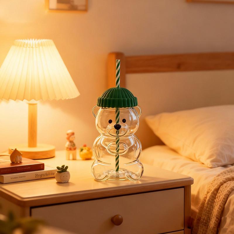 Transparent Bear Shape Plastic Or Glass Cup With Straw Coffee Mug For Men Women Birthday Christmas Gift Beverage Milk Tea Cup